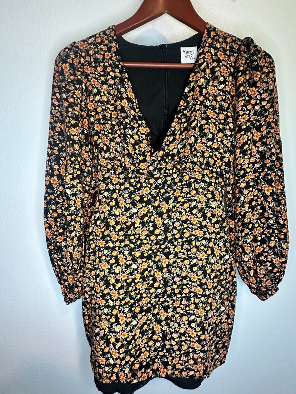 Princess Polly Leonia Black Ditsy Floral Boho Festival Long Sleeve Mini Dress -2